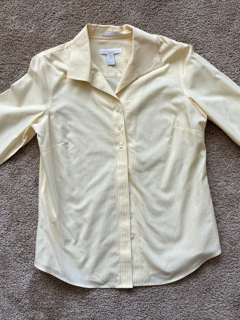 Chico's Light Yellow Pinstripe Button-Up Blouse